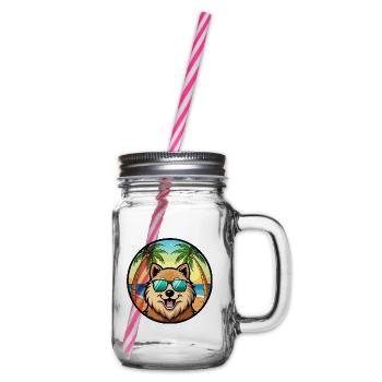 Eurasier Dog Breed Cartoon Sunglasses Beach - Glass jar with handle and screw cap - clear - Right