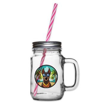 Doberman Dog Breed Cartoon Sunglasses Beach - Glass jar with handle and screw cap - clear - Right