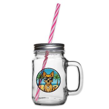 Dingo Hund Rasse Cartoon Sonnenbrille Strand - Henkelglas mit Schraubdeckel - Klar - Rechts