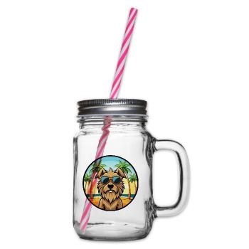 Briard Dog Breed Cartoon Sunglasses Beach - Glass jar with handle and screw cap - clear - Right