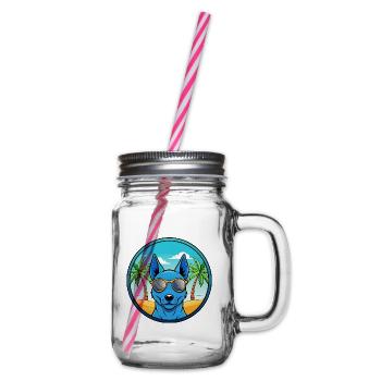 Blue Thai Ridgeback Dog Breed Cartoon Sunglasses - Glass jar with handle and screw cap - clear - Right
