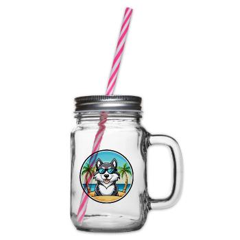 Alaskan Malamute Hunderasse Cartoon Sonnenbrille Strand - Henkelglas mit Schraubdeckel - Klar - Rechts