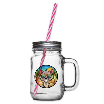 Lykoi Katzenrasse Cartoon Sonnenbrille Strand - Henkelglas mit Schraubdeckel - Klar - Rechts