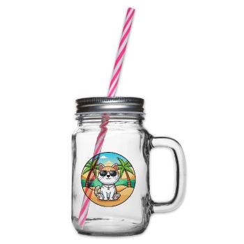 Koreanische Bobtail Katzenrasse Cartoon Sonnenbrille Strand - Henkelglas mit Schraubdeckel - Klar - Rechts