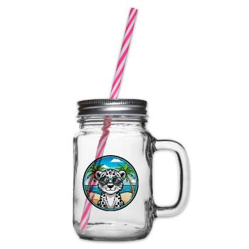 Schneeleopard Baby Katze Rasse Cartoon Sonnenbrille Strand - Henkelglas mit Schraubdeckel - Klar - Rechts