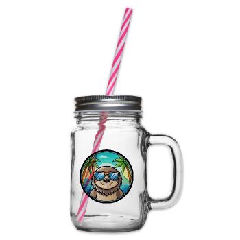 Faultier Lustige Cartoon Sommer Strand Sonnenbrille Cool - Henkelglas mit Schraubdeckel - Klar - Rechts
