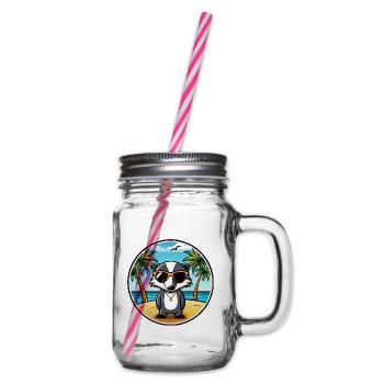 Dachs Lustige Cartoon Sommer Strand Sonnenbrille Cool - Henkelglas mit Schraubdeckel - Klar - Rechts