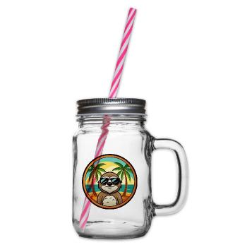 Faultier Lustige Cartoon Sommer Strand Sonnenbrille Cool - Henkelglas mit Schraubdeckel - Klar - Rechts