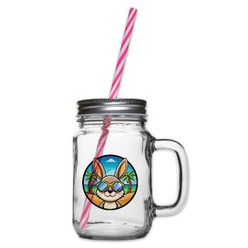 Kaninchen Lustige Cartoon Sommer Strand Sonnenbrille Cool - Henkelglas mit Schraubdeckel - Klar - Rechts