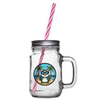 Pinguin Lustige Cartoon Sommer Strand Sonnenbrille Cool - Henkelglas mit Schraubdeckel - Klar - Rechts