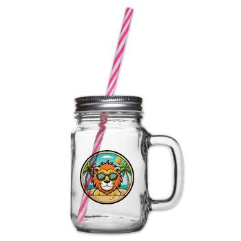 Lion Funny Cartoon Summer Beach Sunglasses Sticker - Glass jar with handle and screw cap - clear - Right