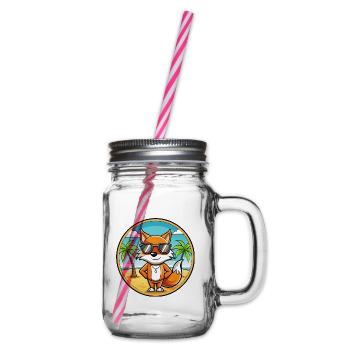 Fuchs Lustige Cartoon Sommer Strand Sonnenbrille Aufkleber - Henkelglas mit Schraubdeckel - Klar - Rechts