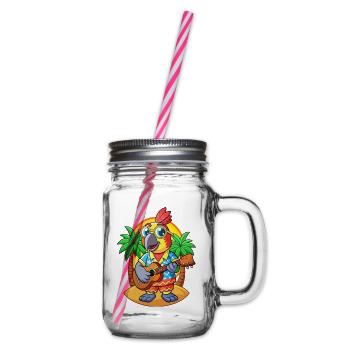 Lustige Papagei Sommer Strand Sonnenbrille Hawaiianisch - Henkelglas mit Schraubdeckel - Klar - Rechts