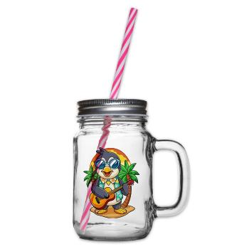 Lustige Pinguin Sommer Strand Sonnenbrille Hawaiianisch - Henkelglas mit Schraubdeckel - Klar - Rechts