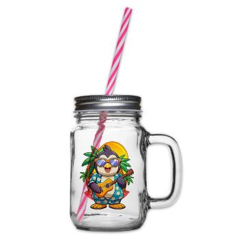 Lustige Pinguin Sommer Strand Sonnenbrille Hawaiianisch - Henkelglas mit Schraubdeckel - Klar - Rechts