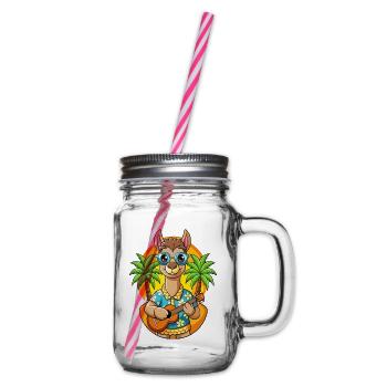 Lustige Lama Sommer Strand Sonnenbrille Hawaiianisch - Henkelglas mit Schraubdeckel - Klar - Rechts