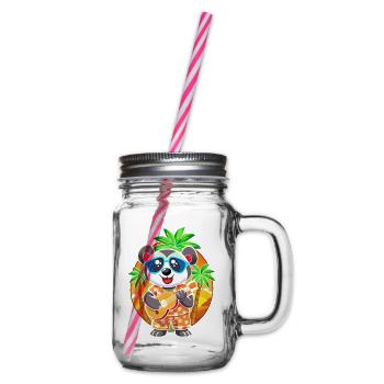 Lustige Panda Cartoon Sommer Strand Sonnenbrille Gitarre - Henkelglas mit Schraubdeckel - Klar - Rechts