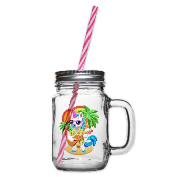 Funny Unicorn Cartoon Summer Beach Sunglasses - Glass jar with handle and screw cap - clear - Right