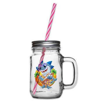 Lustige Hai Cartoon Sommer Strand Sonnenbrille Gitarre - Henkelglas mit Schraubdeckel - Klar - Rechts