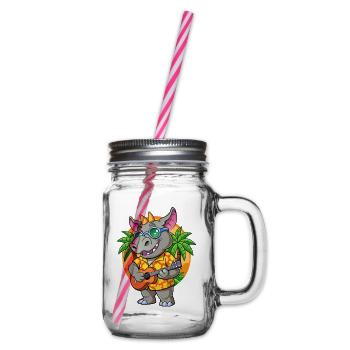Lustige Nashorn Cartoon Sommer Strand Sonnenbrille Gitarre - Henkelglas mit Schraubdeckel - Klar - Rechts