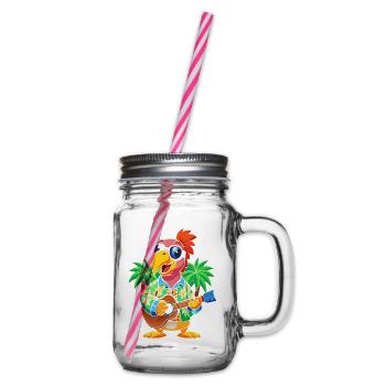 Lustige Papageien-Cartoon-Sommer-Strand-Sonnenbrille - Henkelglas mit Schraubdeckel - Klar - Rechts