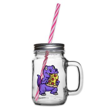 Small sweet dino with pizza child snacking baby - Glass jar with handle and screw cap - clear - Right