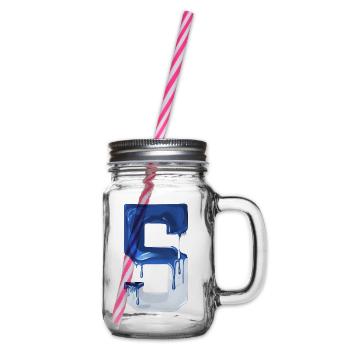 NO. 5 NUMBER 5 BLUE WHITE 5TH BIRTHDAY - Glass jar with handle and screw cap - clear - Right