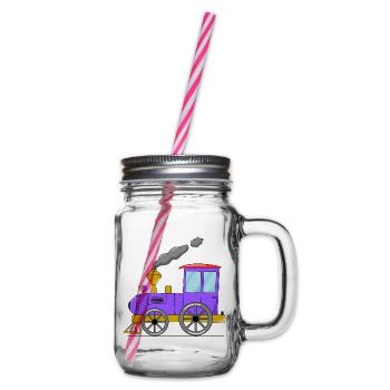 Children's train railway purple - Glass jar with handle and screw cap - clear - Right
