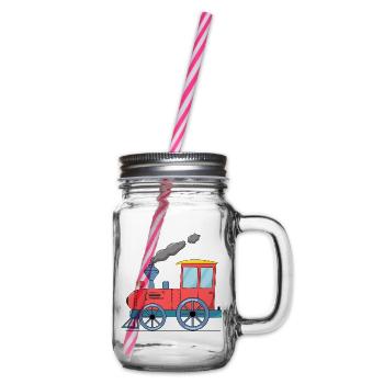 Children's train railway pink - Glass jar with handle and screw cap - clear - Right