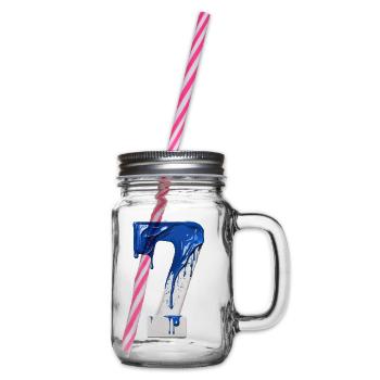 NO. 7 NUMBER 7 BLUE WHITE 7TH BIRTHDAY - Glass jar with handle and screw cap - clear - Right