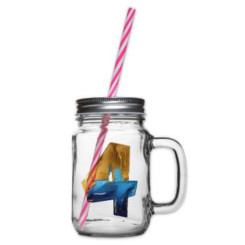 NO. 4 NUMBER 4 COOL 4TH BIRTHDAY - Glass jar with handle and screw cap - clear - Right
