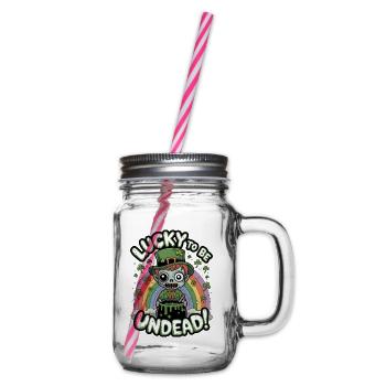 Lucky To Be Undead! - Glass jar with handle and screw cap - clear - Right