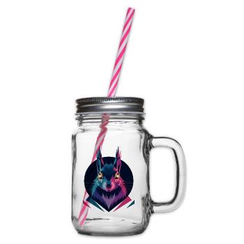 Low-poly Squirrel - Glass jar with handle and screw cap - clear - Right