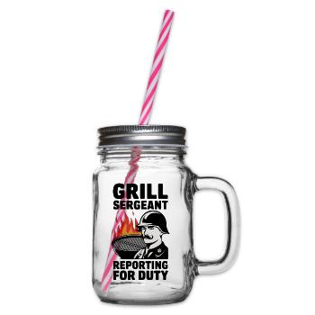 Grill Sergeant Reporting For Duty - Glass jar with handle and screw cap - clear - Right