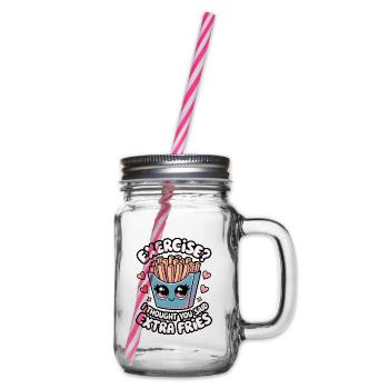 Exercise? I Thought You Said Extra Fries - Glass jar with handle and screw cap - clear - Right