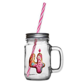NUMBER 4 CAKE SWEET 4TH BIRTHDAY - Glass jar with handle and screw cap - clear - Right