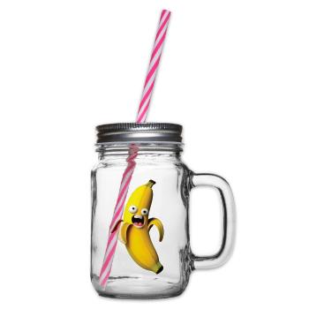 Expressive banana figure with a face - Glass jar with handle and screw cap - clear - Right