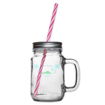 Bora Bora Island Idyll Logo - Glass jar with handle and screw cap - clear - Right