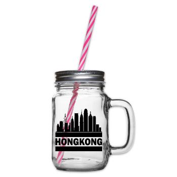 Hong Kong Skyline Souvenir Asia Buddha Gift Om - Glass jar with handle and screw cap - clear - Right