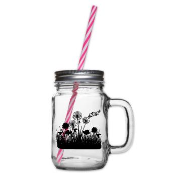 Butterfly Design Pust flowers meadow hearts - Glass jar with handle and screw cap - clear - Right