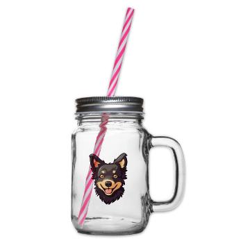 Mudi Hund Rasse Aquarell Cartoon Kawaii Clipart - Henkelglas mit Schraubdeckel - Klar - Rechts