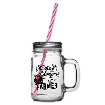 Of course I'm awesome - I am a Farmer - Henkelglas mit Schraubdeckel - Klar - Rechts