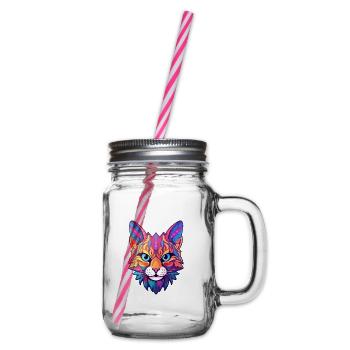 Rotluchs buntes Aquarell Karikatur Kawaii Tier - Henkelglas mit Schraubdeckel - Klar - Rechts