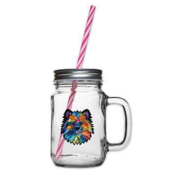 Keeshond Hunderasse Aquarell Glas Illustration - Henkelglas mit Schraubdeckel - Klar - Rechts