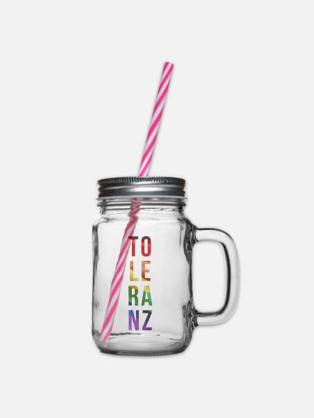Toleranz Regenbogen. - Henkelglas mit Schraubdeckel - Klar