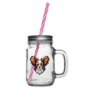 Papillon Hunderasse Karikatur Kawaii Illustration - Henkelglas mit Schraubdeckel - Klar - Rechts