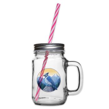 Blauer Eichelhäher Aquarell Karikatur Kawaii Haustier Tier Colo - Henkelglas mit Schraubdeckel - Klar - Rechts