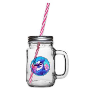 Blauer Eichelhäher Aquarell Karikatur Kawaii Haustier Tier Colo - Henkelglas mit Schraubdeckel - Klar - Rechts