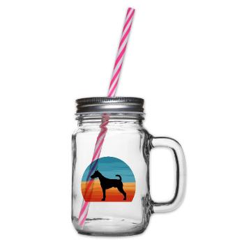 Foxterrier Glatte Hundesilhouette Retro Sonnenuntergang - Henkelglas mit Schraubdeckel - Klar - Rechts