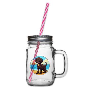 Lockig beschichteter Retriever Hund Rasse Cartoon Kawaii - Henkelglas mit Schraubdeckel - Klar - Rechts